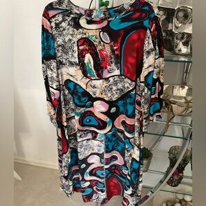 SHEIN Multicolor Abstract elbow sleeve high low tunic